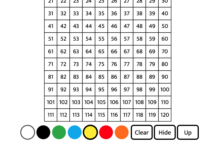 120 Chart game: Number Grid